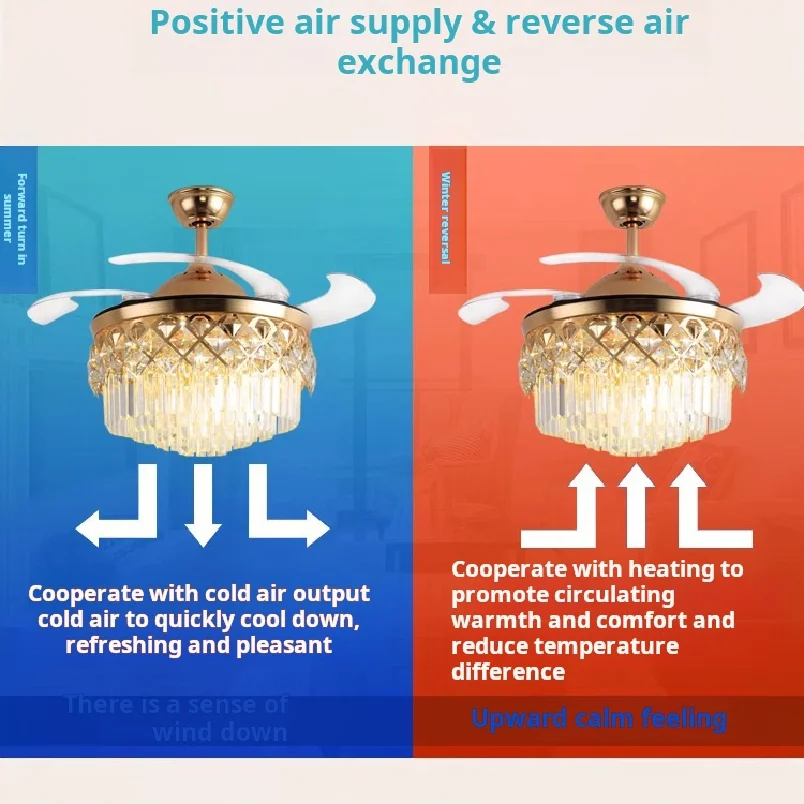 Modern Living Room Bedroom Crystal Leaf Ceiling Fan Light Remote