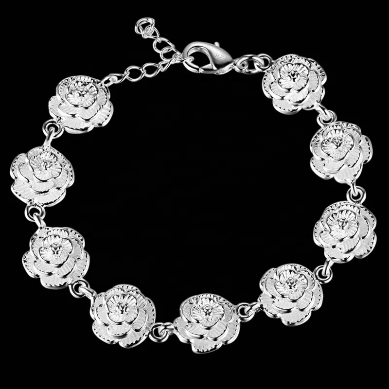 product-BEYALY-Beauty Rose Flower Bracelet Wedding Souvenirs Silver Jewelry-img