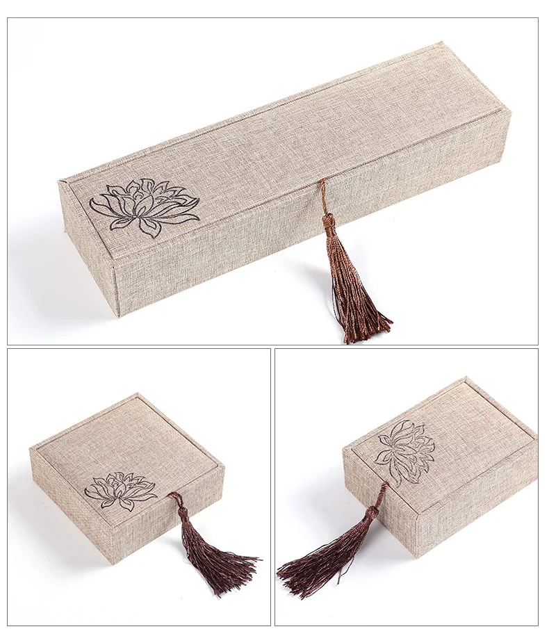 Luxury Classical Gift Linen Jewelry Box Elegance Tassel Jade Bead