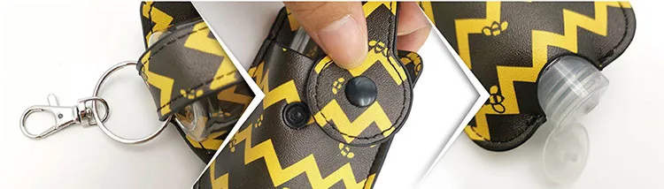 Big promotion new design leather 50ml hand sanitizer bottle holder keychain from china