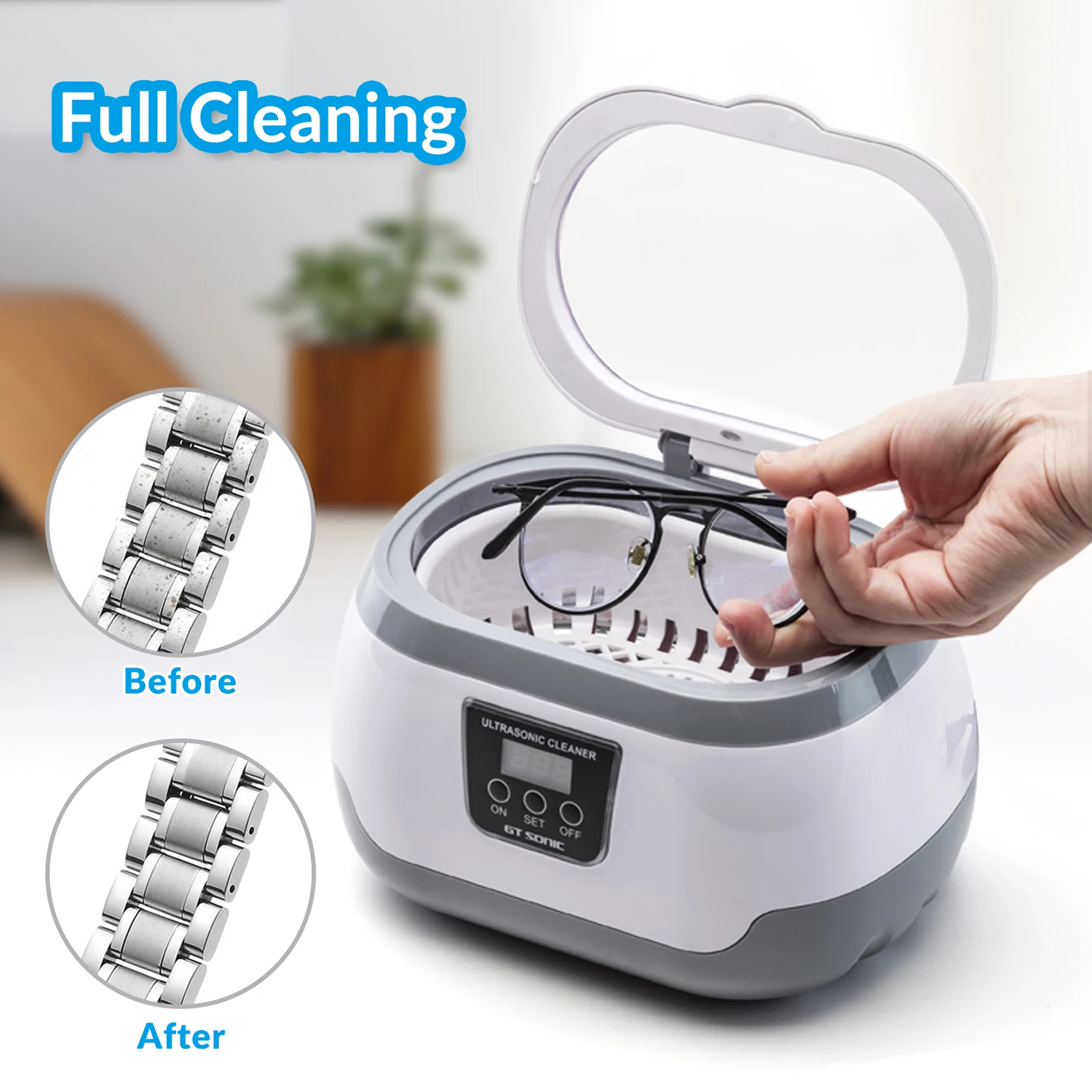 Jewelry Ultrasonic Cleaner with Countdown Timer for Cleaning Eyeglasses, Rings, Dentures, Retainers, and Mouth Guards