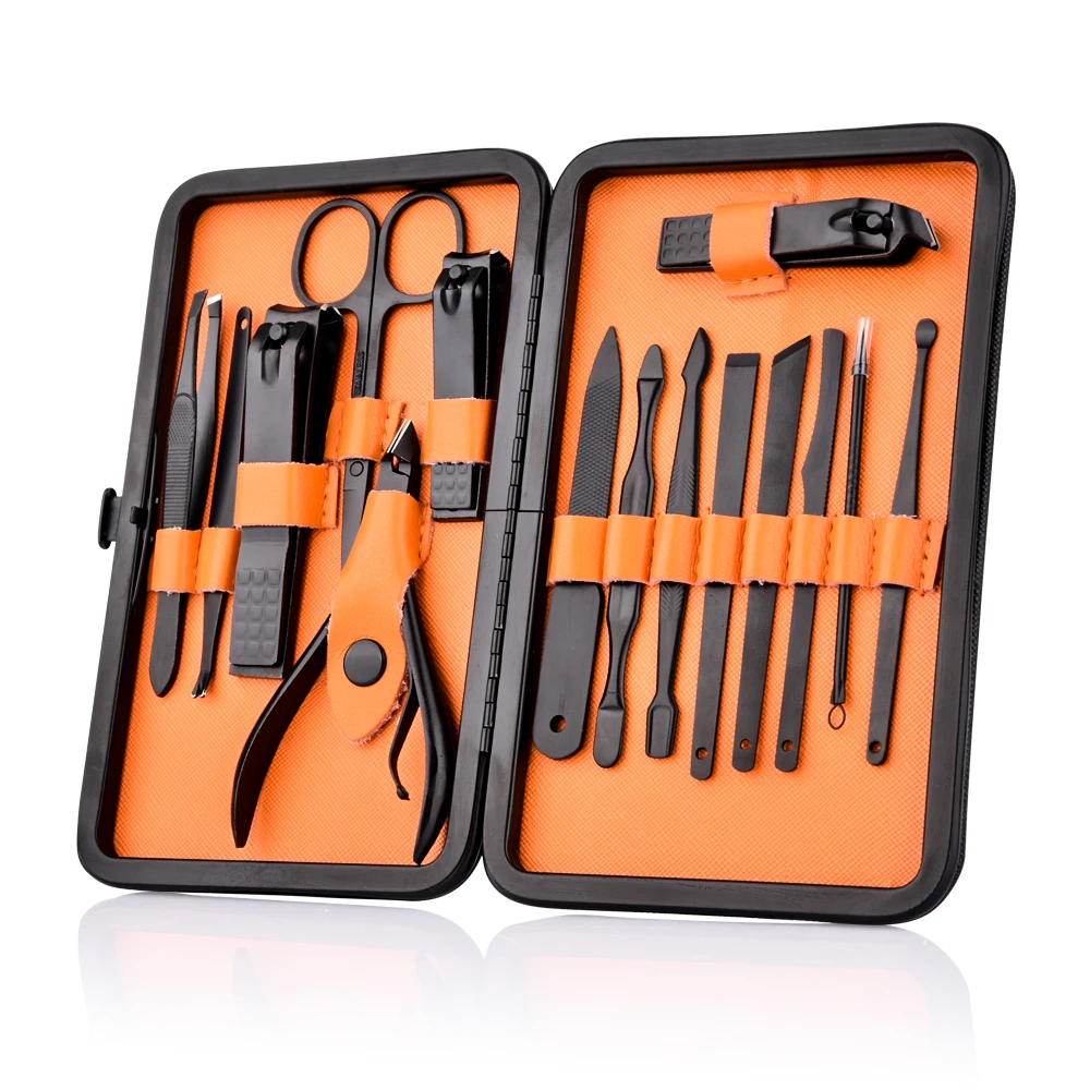 Black Leather Case Mini Stainless Steel Nail Clipper Scissors Travel 15 Pcs Professional Manicure Set.jpg