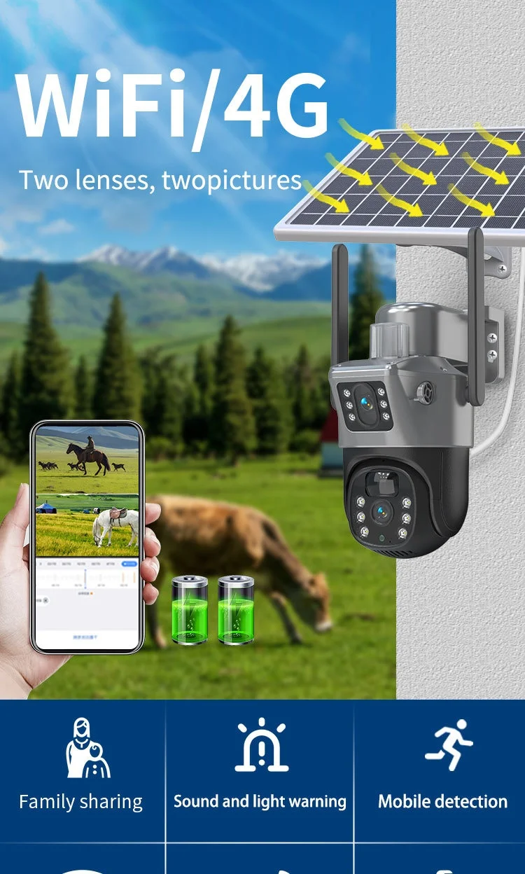 V380 Dual Lens 4G Solar PTZ Camera Wireless CCTV Outdoor Security Surveillance with Night Vision