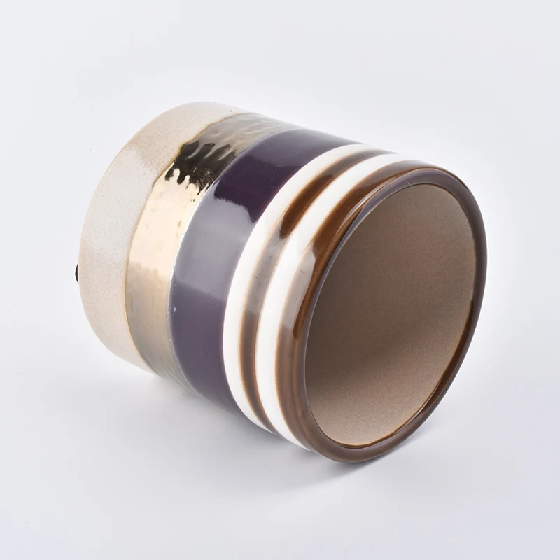 Wholesale Multi Stripes Ceramic Candle Holder Straight Shape Home Decoration