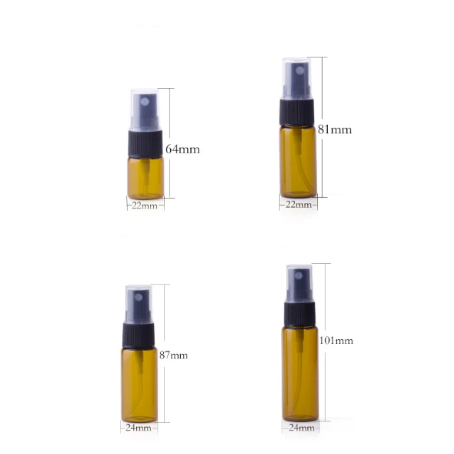 Hengjian 5ml 10ml 15ml 20ml Transparent Amber Glass Cosmetic Perfume Spray Bottle With White Black Sprayer Pump And Clear Cap