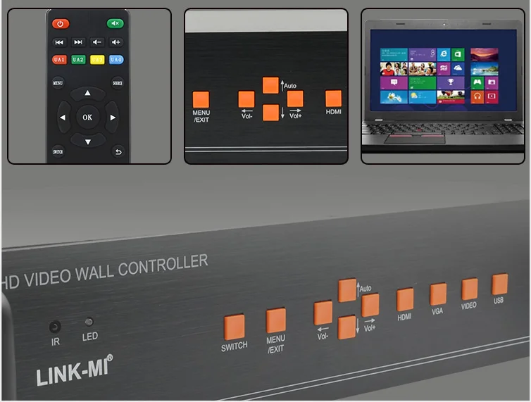 LCD 3x4 4x3 Video Wall Controller Support rotation 180 degree and Bezel Correction 12 HDMI Video Wall