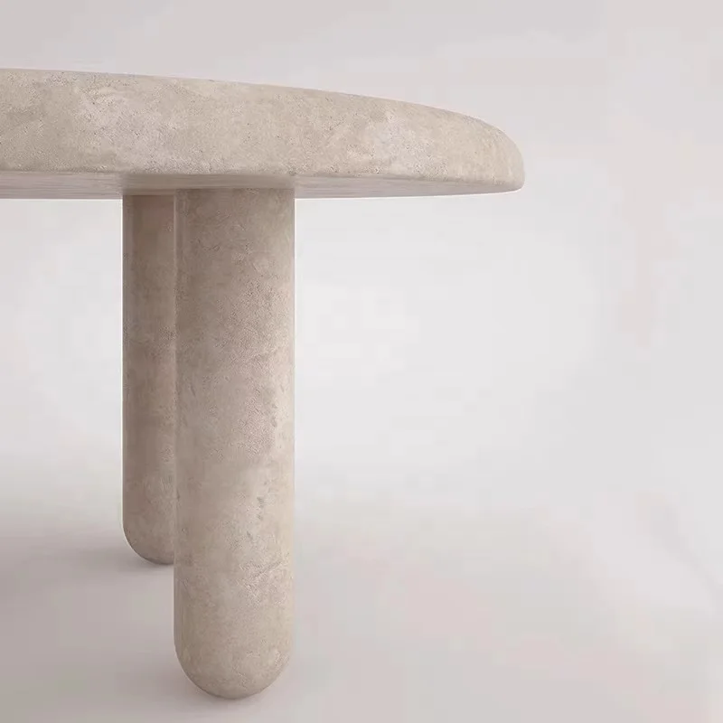 Modern Style 4 Column Round Travertine Dining Table Marble Top Natural