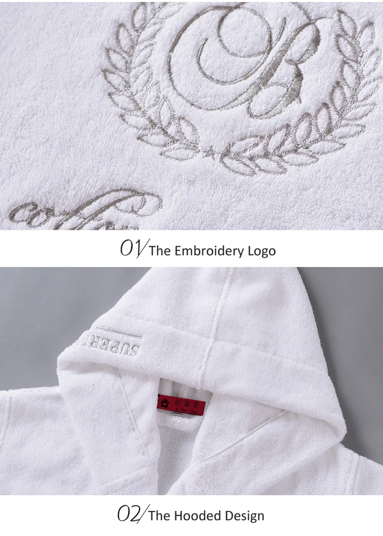 High Quality 100 Cotton Hotel Hooded Terry Cloth Bath Robe Men And