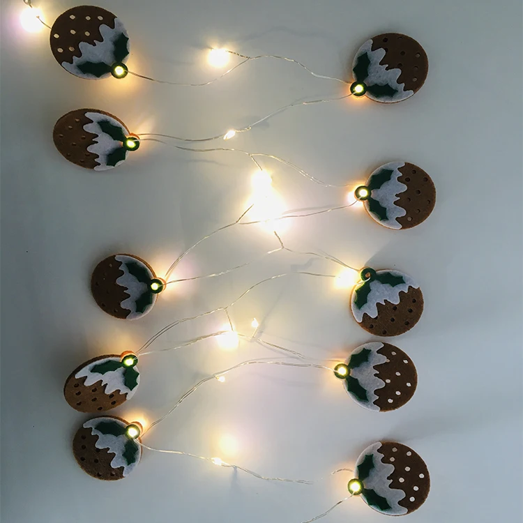 Outdoor Christmas Tree Decoration Non-woven Brown Christmas Ball With Green Leaves Led Rope Light