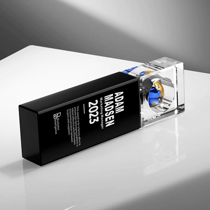 product custom made k9 crystal globe trophy creative award and company gift model  wdy 0416-9