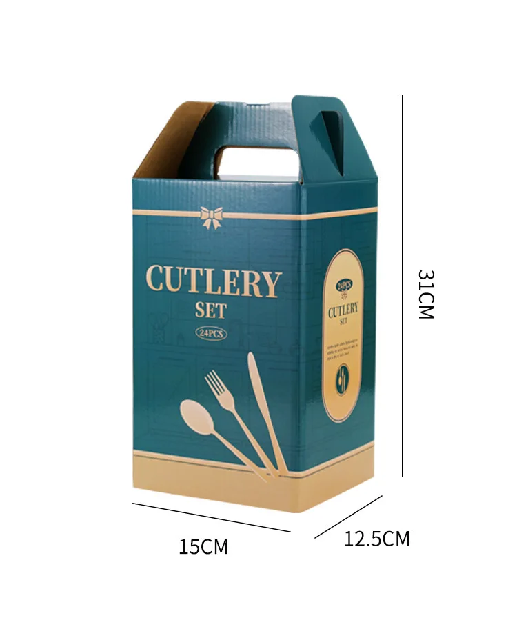 24pcs Heavy Duty Durable Stainless Steel Modern Golden Mirror Polished Steak Knife Fork Spoon Cutlery Set Stand Dishwasher Safe