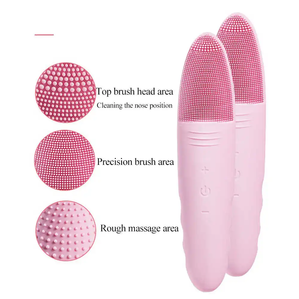 rechargeable face massage double side brush makeup remover facial brush mini electric sonic silicone facial cleansing brush 2021