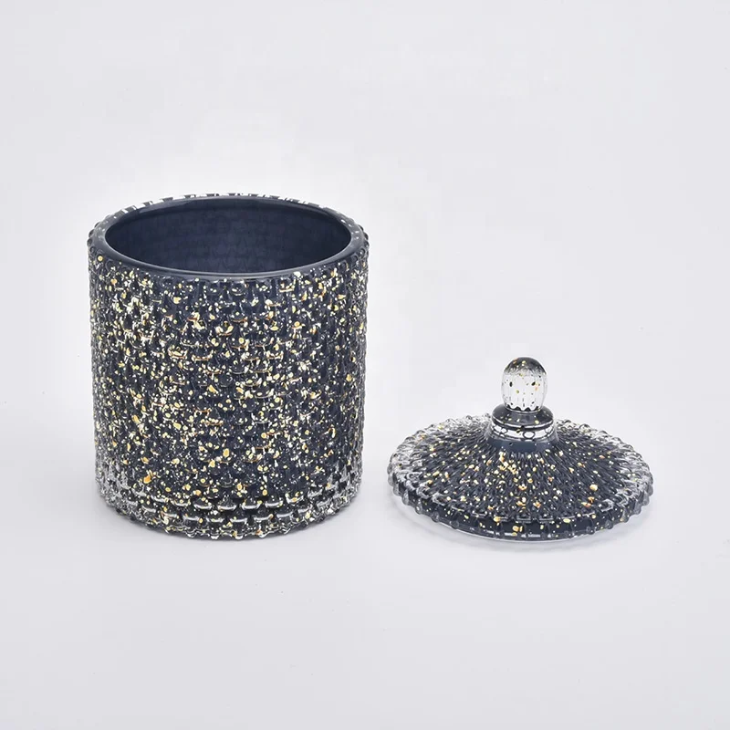 Luxury engraving candle holder black glass candle jars lids supplier