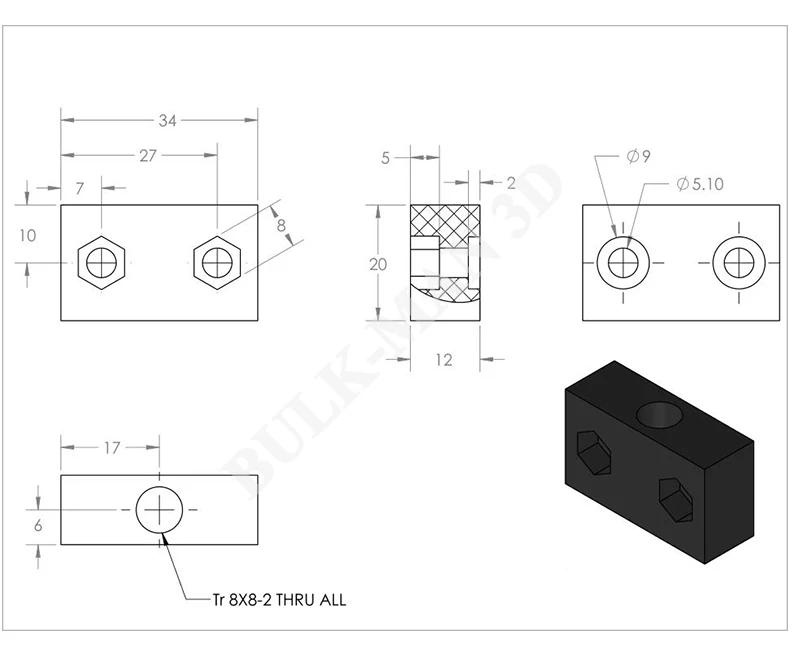 3d Printer 8mm Lead Screw Delrin Acme Nut Block For Cnc Machine Parts 