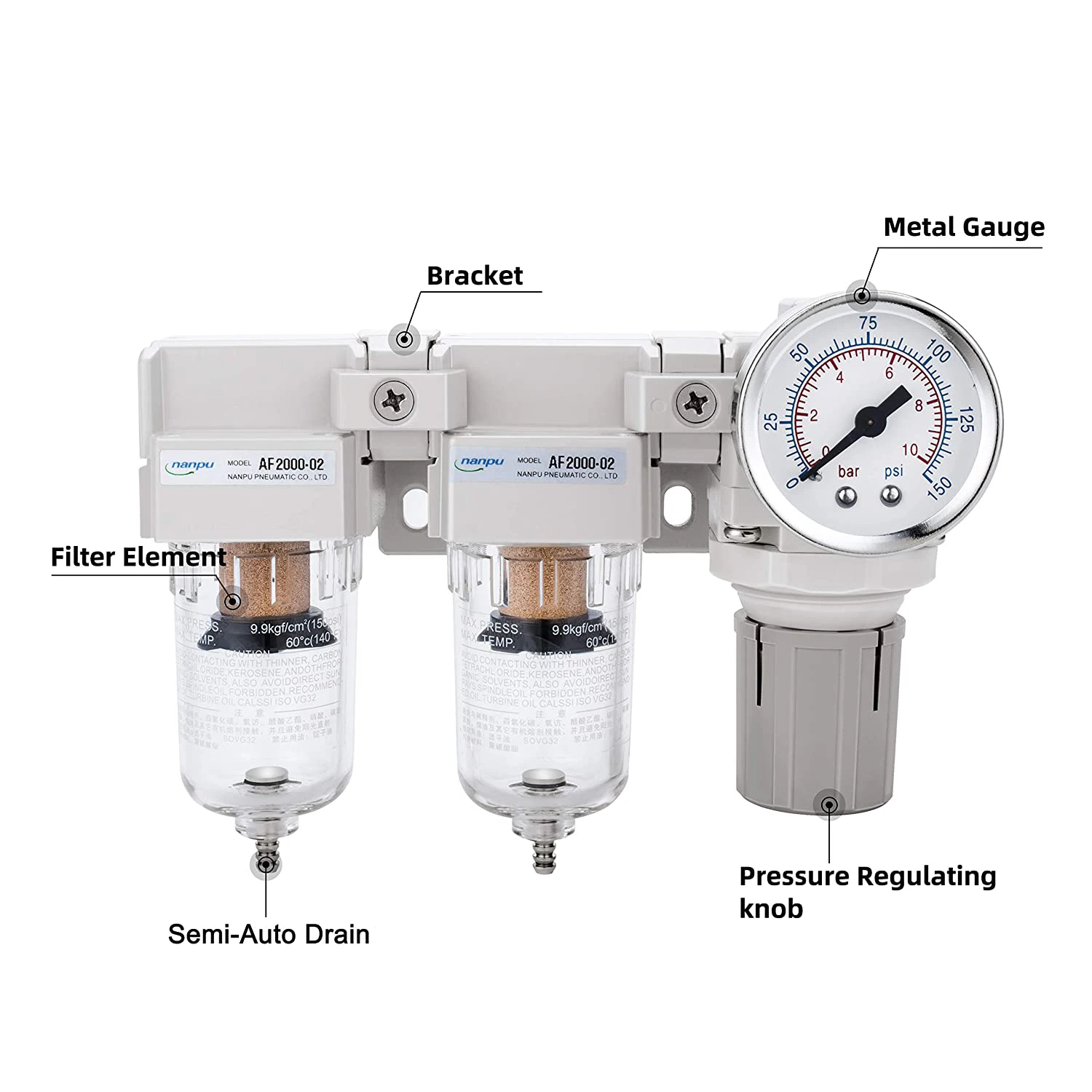 Nanpu 1/4" Double Air Filters,Bsp Air Drying System Dfr02 Air Pressure