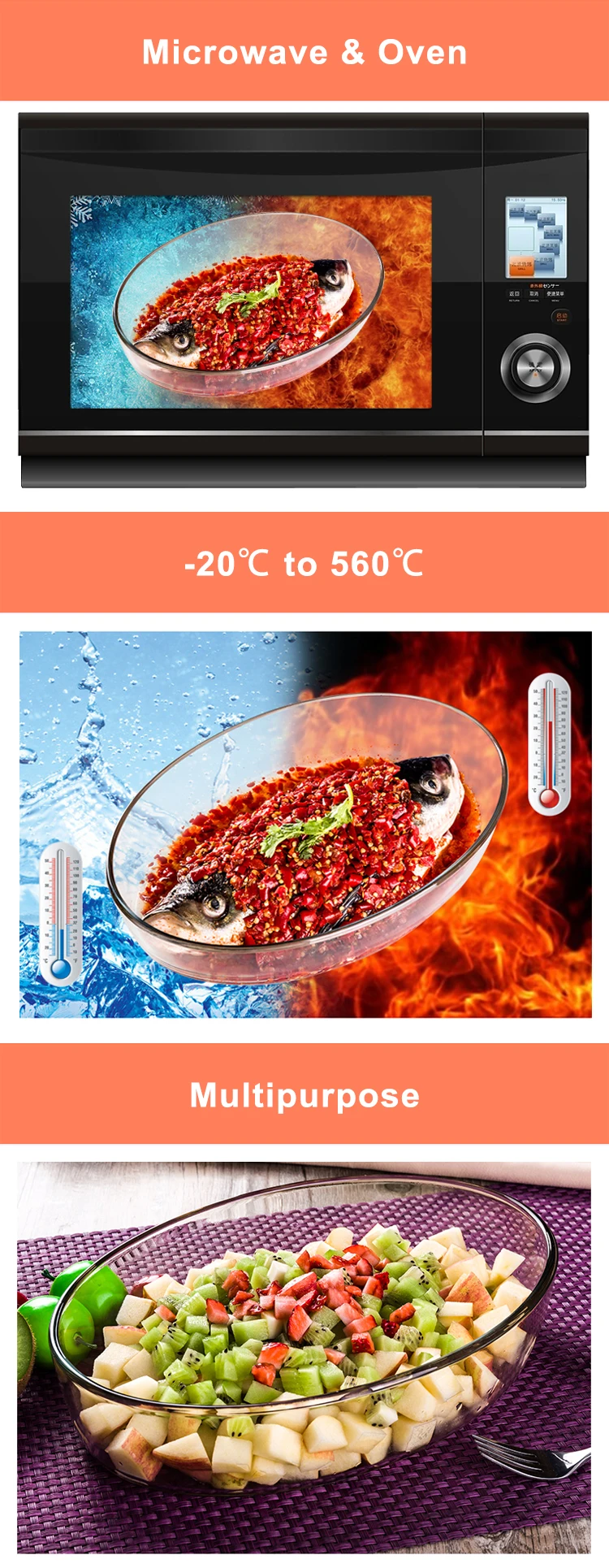 3pcs Baking Dish Set Table Service Glass Dish Baking Tray Heat Resistant Glass Oven Safe Baking