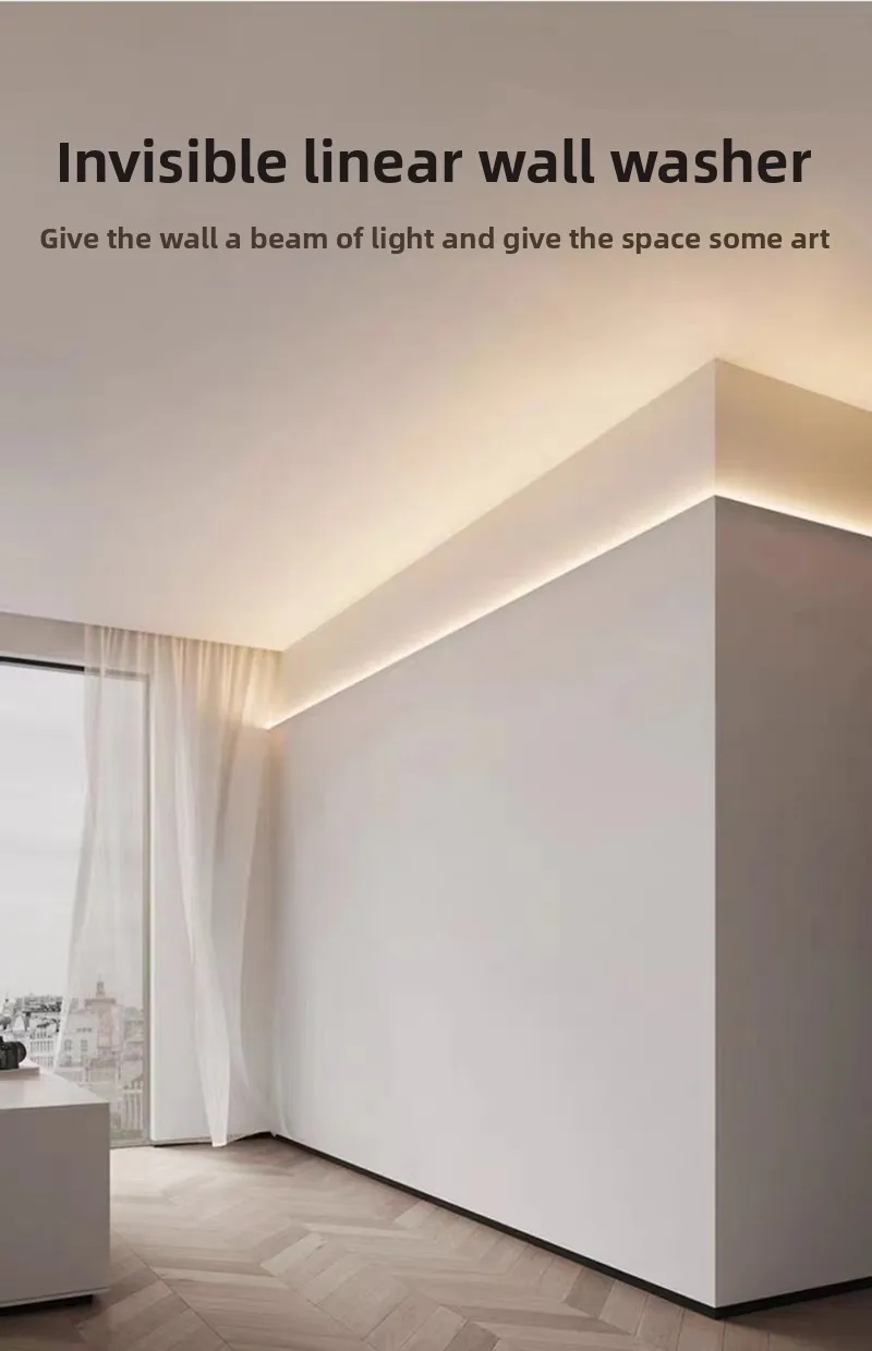 Led Linear Light Silver 6000K Daylight Aluminum Profile No-Groove Surface-Mounted Waistline-Shaped Upward Emitting Reflective