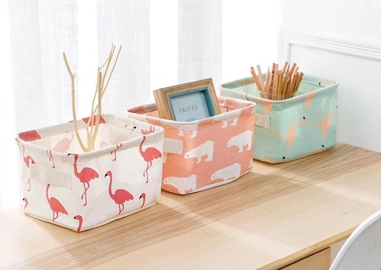 Fresh cotton and linen debris baskets desktop simple storage box
