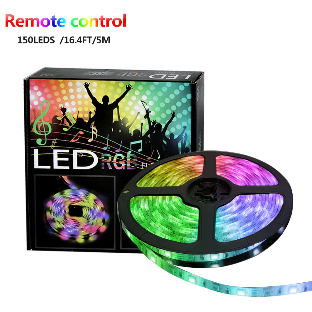 24/44Keys IR Remote 16.4ft 5M RGB LED Strip 30LEDs/M 5050 Waterproof IP65 Flexible Strip TV background Living room Use