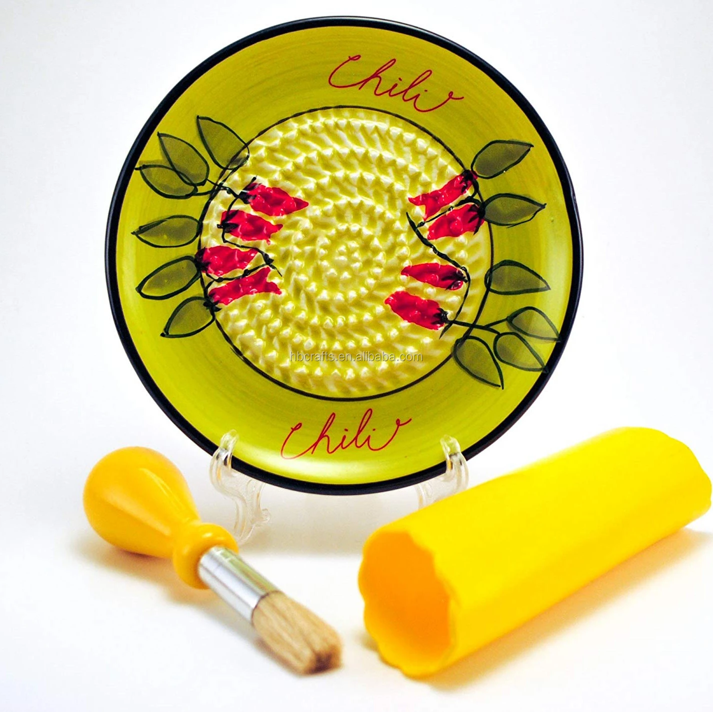 Ceramic Garlic Grater Set Green Chili Design With Garlic Peeler,Kitchen