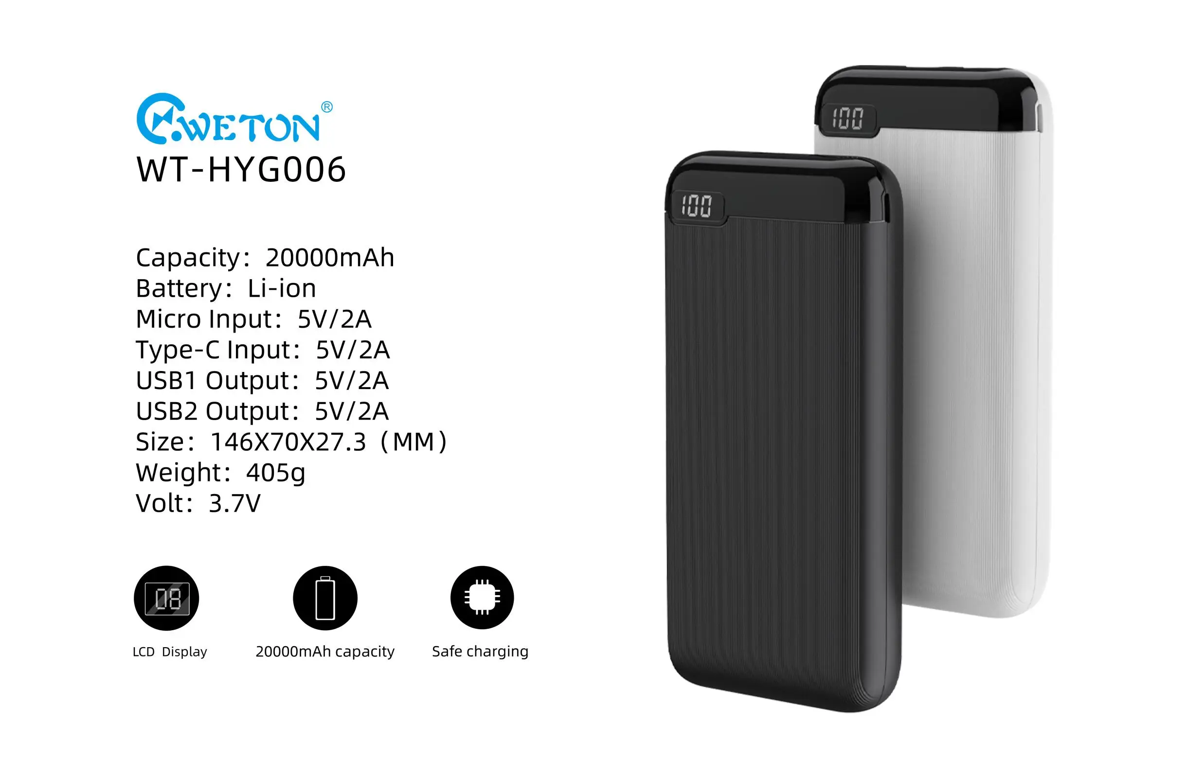 Wthyg006 20000mah Power Bank With Lcd Display Weton Buy 20000mah Power Bank,5v 2a Power Bank