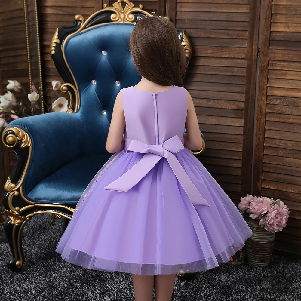Child Purple Fluffy Multilayered Girl Party Dresses For Banquet Kids