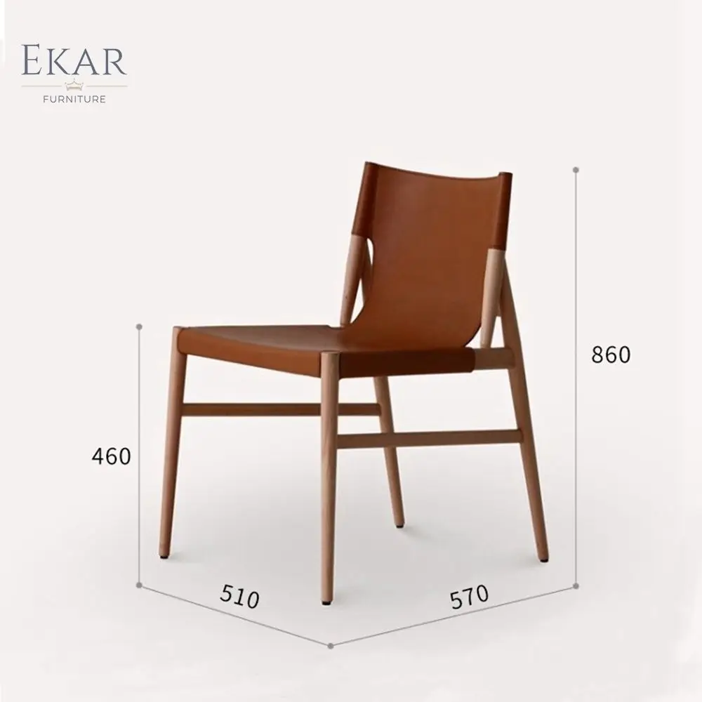 product tailor made minimalist nordic solid beech wood frame saddle leather balcony leisure dining chair502-64