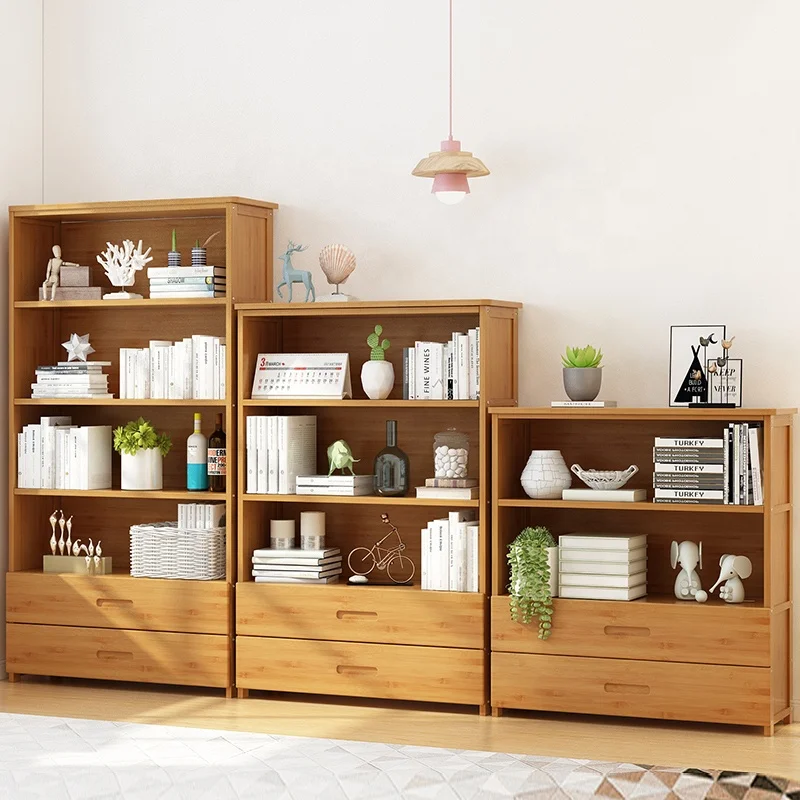 
Haichuan bamboo wooden bookcase modern portable bookshelf with drawer Living room small furniture 