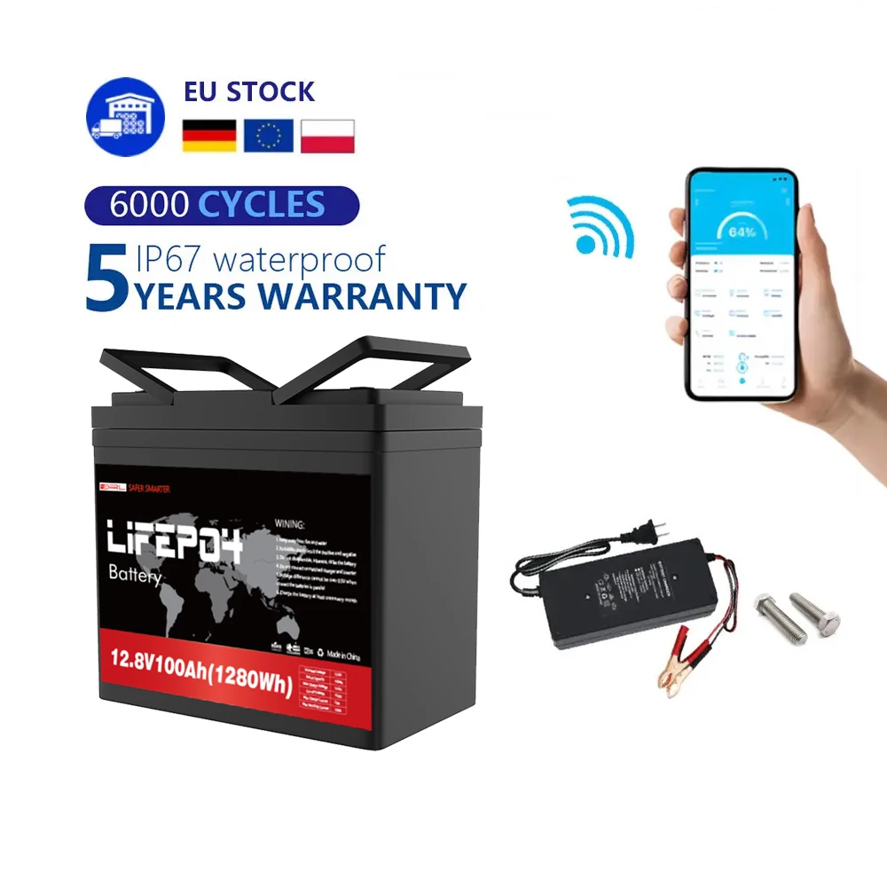 12V LiFePO4 battery installed in an RV battery bay with clean cable routing