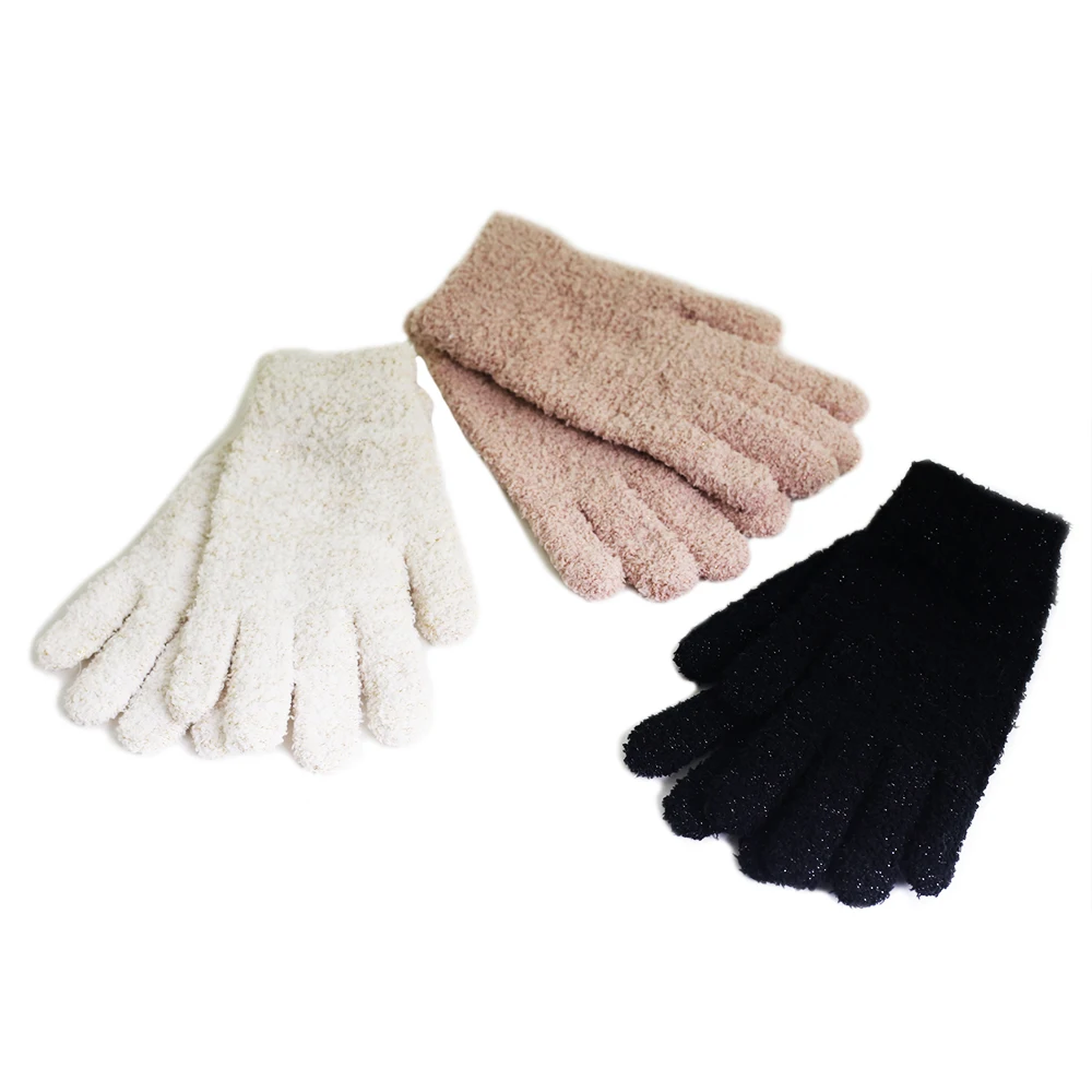Fashion Warm Solid Cozy Knit Glove And Earmuff Set Soft Mittens And