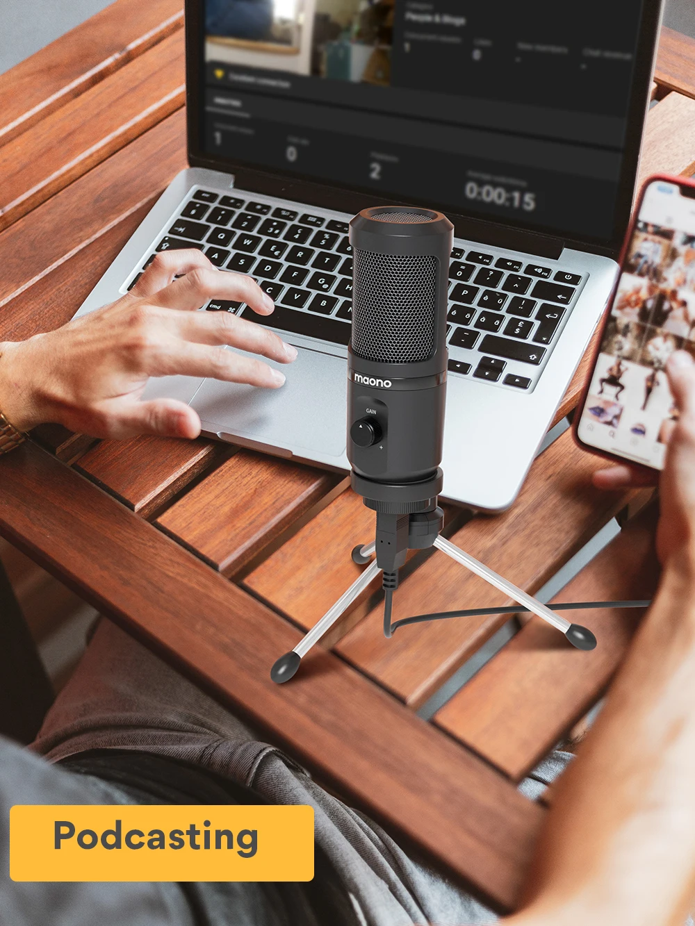 Maono Portable Usb Microphone With Microphone Gain Microfon Tripod