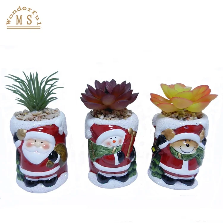 New Hand Printed Mini Terracotta Flower Pot with Artificial succulent Flower for Christmas Promotion Gift Party Decoration