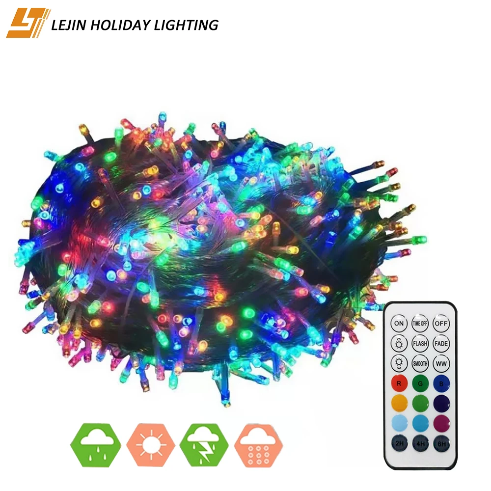 LJ string lights rgb multicolored 10m 100 led rubber wire with remote lighting function