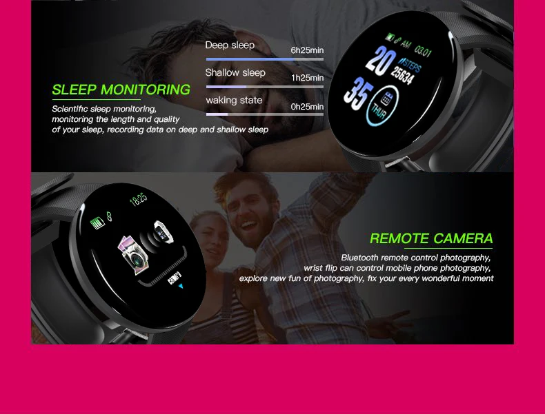 2020 latest D18 Smart Watch Men Women Waterproof Heart Rate Fitness Tracker Blood Pressure Oxygen Sport Smartwatch for iphone