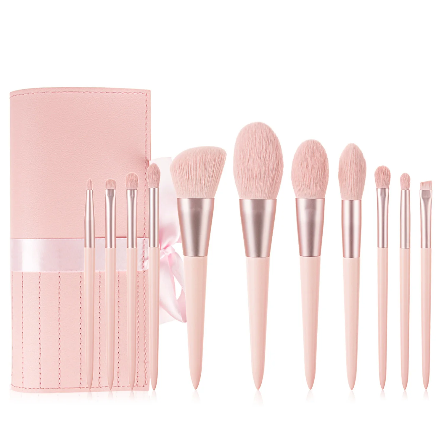 

BUEART 11 Piece Set Pink Horn Blush Synthetic Hair Brush Set Material OEM 11 Piece Set Makeup Powder Brush Eyebrow Powder B