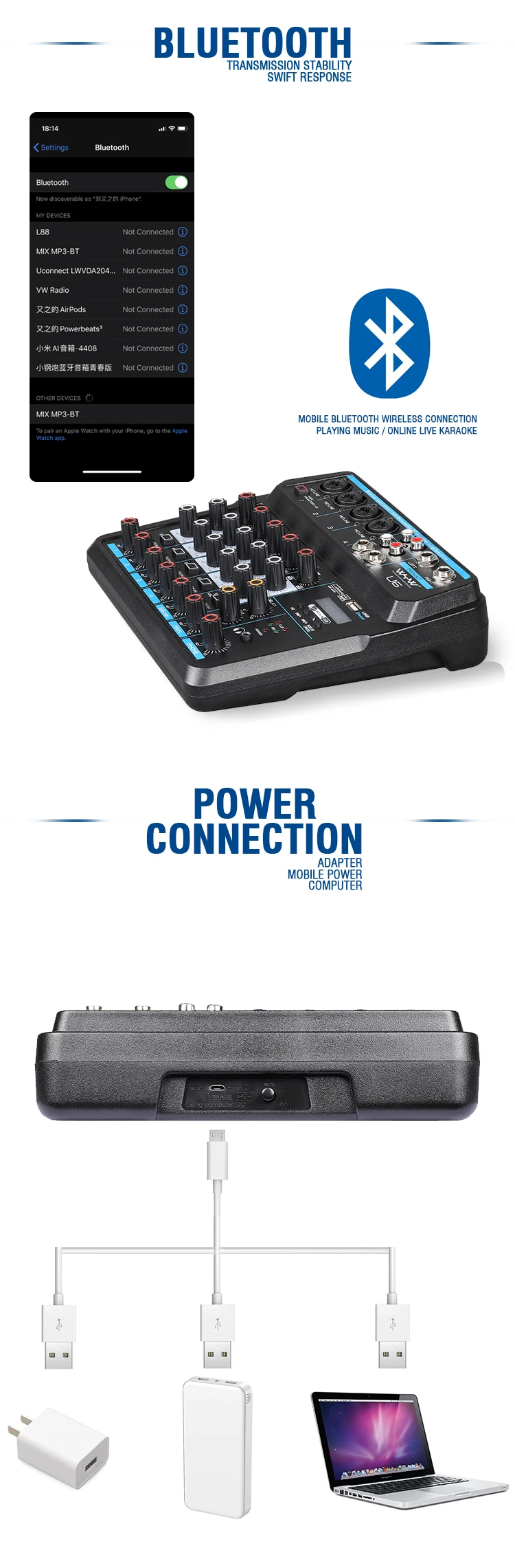 6 and 4 channel USB audio mixer console
