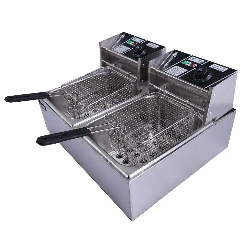 2 Tanks 2 Baskets Electric Fryer Commercial Electric Oil Outlet Deep Fryer 6L Oil Basin Fryer Electric   WT/8613824555378