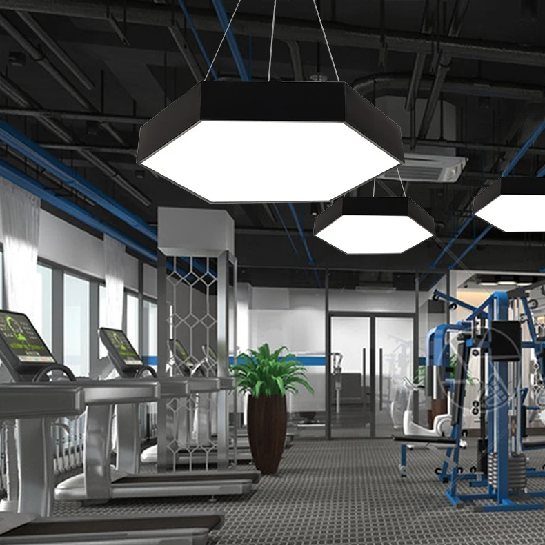 product hexagonal honeycomb pendant light led creative irregular shape office gym mall supermarket lighting fixture-3