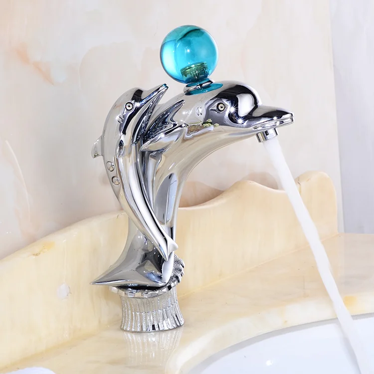 Brass Cute Animals Desings Silver Gold Dolphin Basin Tap Faucet