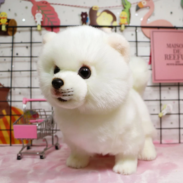 Good quality cute white pomeranian plush toy