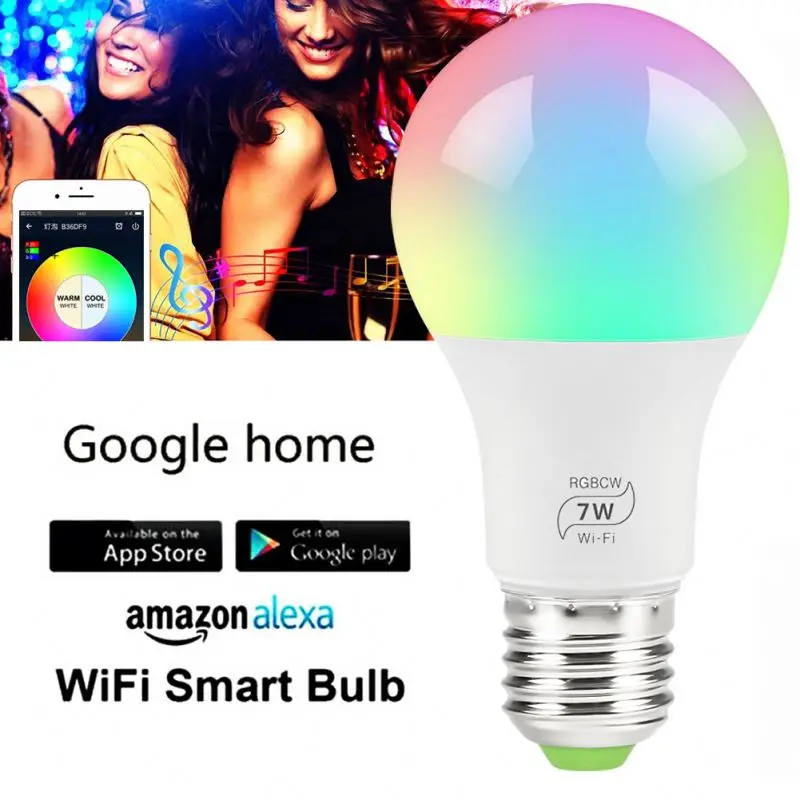 Smart WiFi Light Bulb E27 7W Dimmable LED Lamp APP Smart Wake up Night Light Compatible with Amazon Alexa Google Home