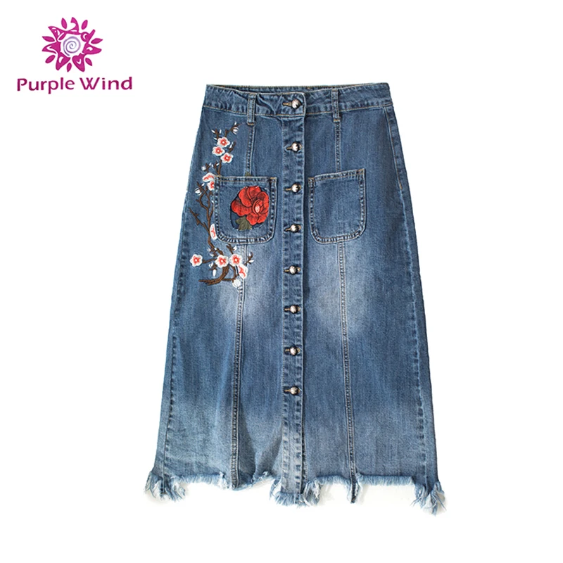 Customize Designs Cotton Girls Embroidery Wash Denim Long Jean Womens Skirts