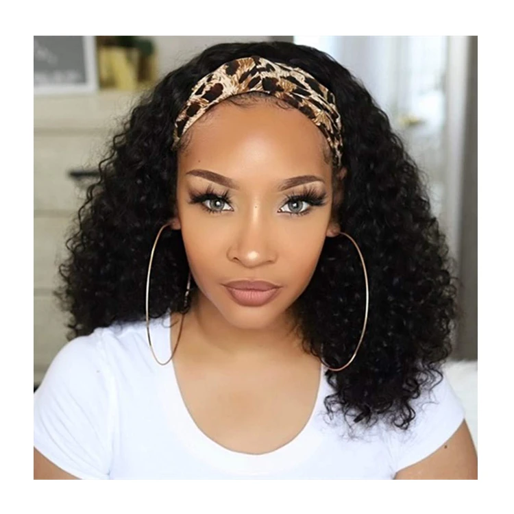 

Wholesale 2021 Kinky Curly Headband Wig Brazilian Human Hair with Attached