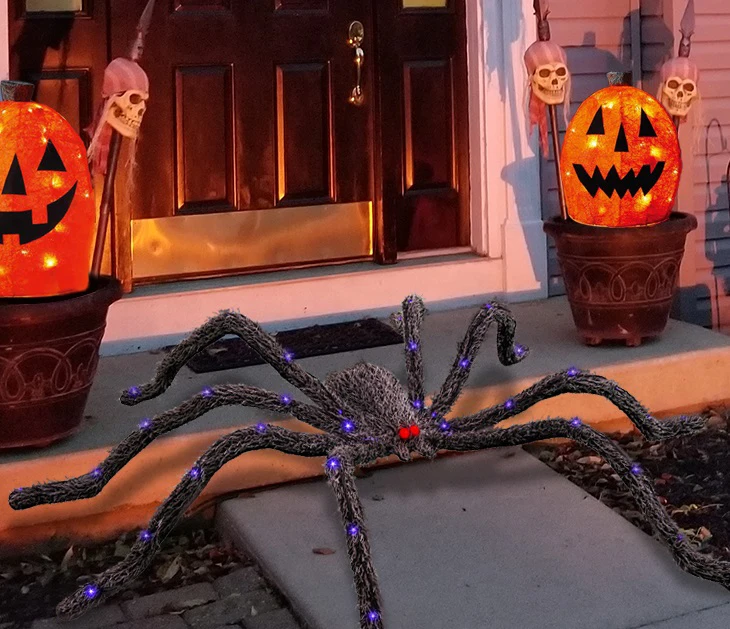 Wholesale 60\" Halloween Spider Decorations 50L Plush LED Light for Outdoor Home Decor Battery Operated manufacture
