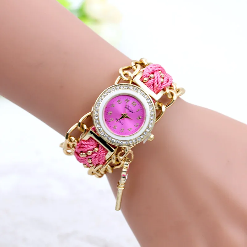 2020 Most Popular Product WW085 Vogue Bracelet Watch For Ladies Rhinestone Key Quartz Weave Wrap Watches Best Gifts Girls