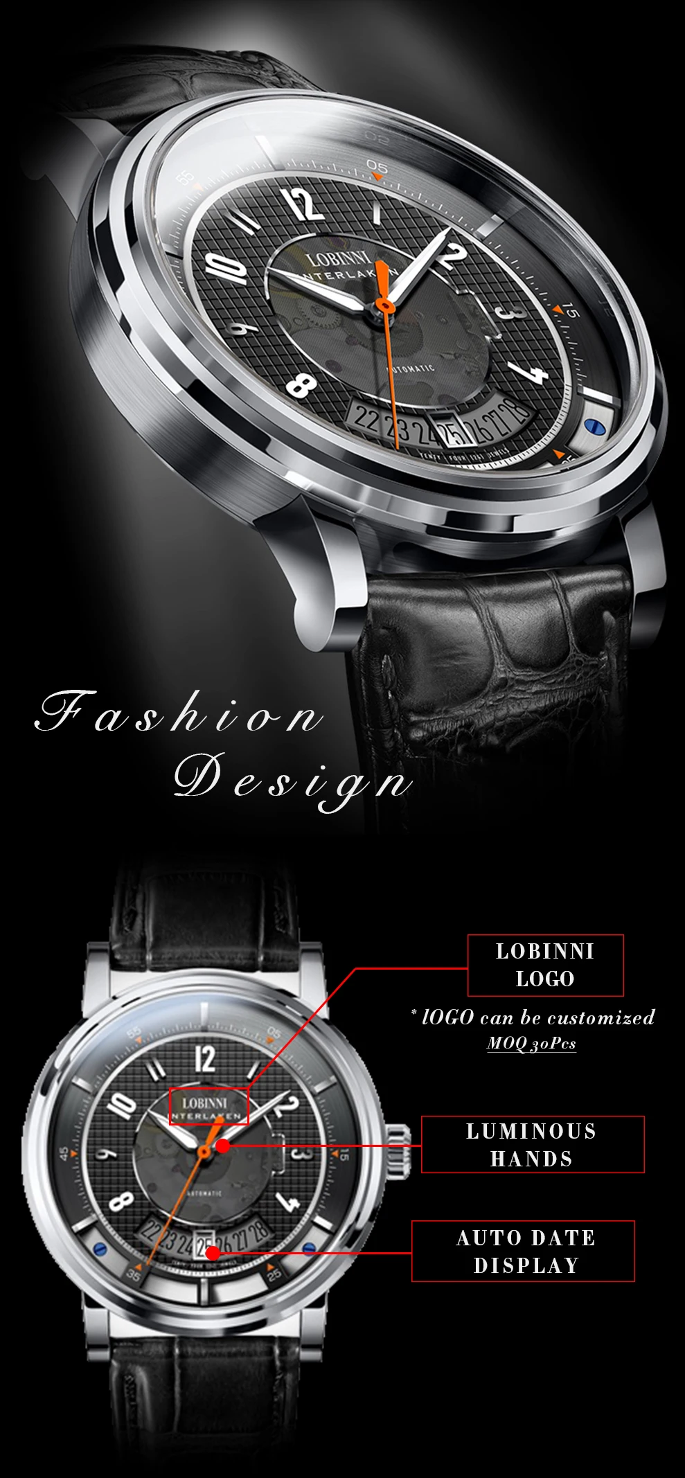 Wrist Watch Men Lobinni 16028 Seiko Movement Auto Date Luminous ...