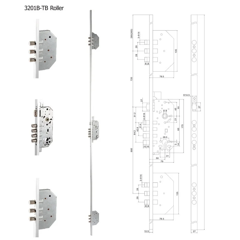 Customized 8525 Multi Point Mortise Sliding Lock Security