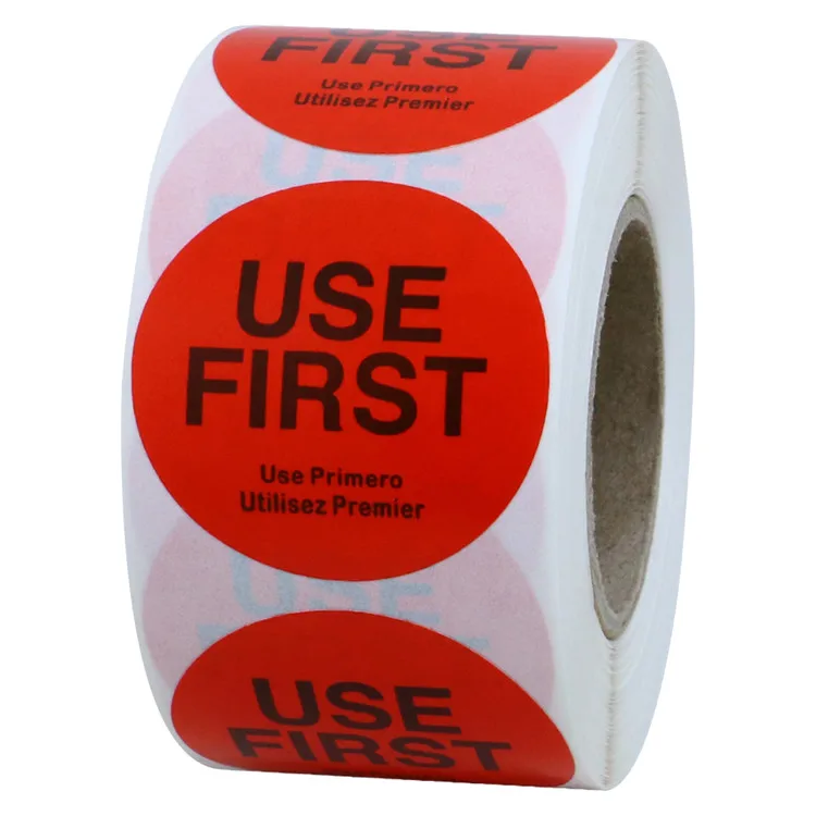 Hybsk 1.5 Inch GreenUSE First Trilingual Removable Label Total 500 Labels Per Roll Green