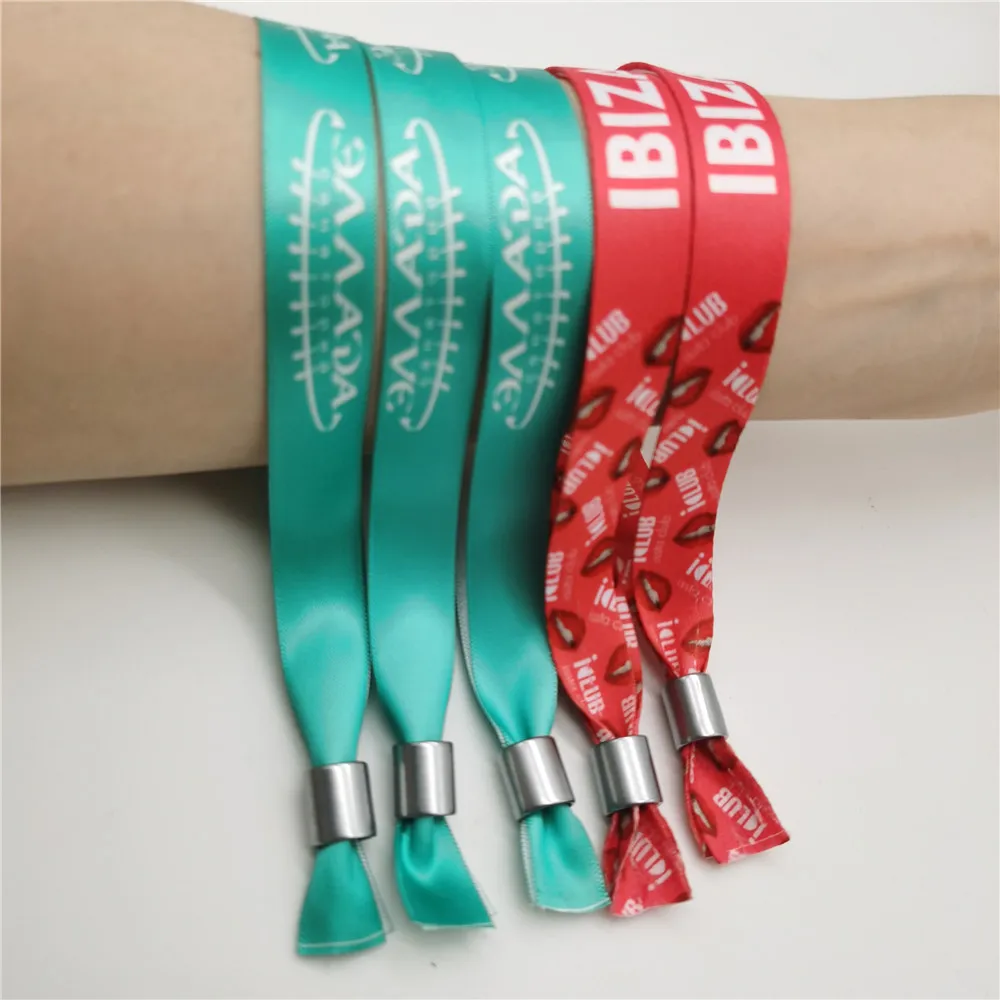 Custom Polyester Slide Lock Closure Wristband Disposable Woven Fabric