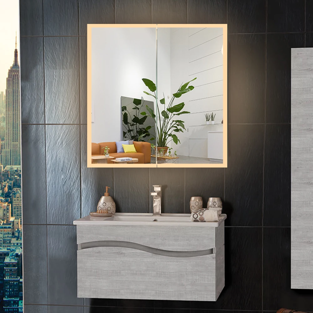 Lamxon modern luxury aluminum bathroom cabinets glass door vanity mirror with LED Kabinett